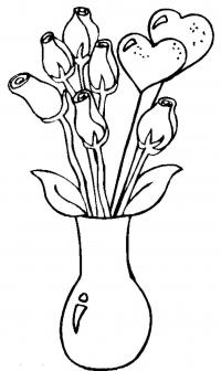 Розы в вазе с сердечками раскраска 14 ферваля 