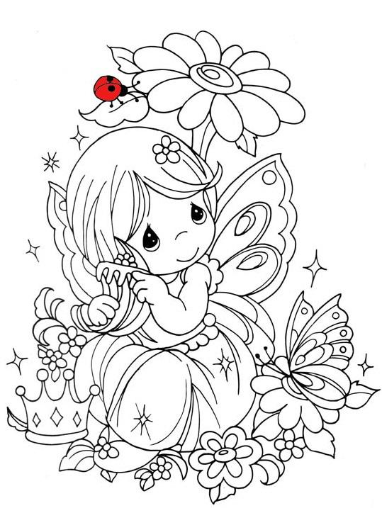 Божья коровка Девочка принцесса с бабочками раскраски цветы
