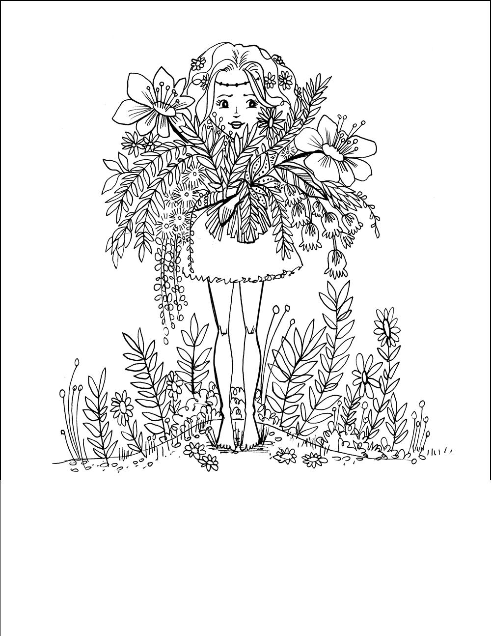Девочка с букетом полевых цветов 