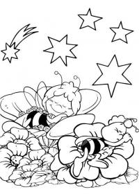 Цветы, пчелки спят на цветках 